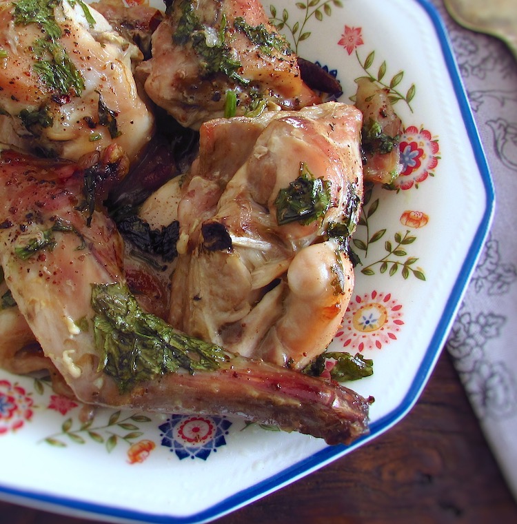Easy roasted rabbit on a dish bowl