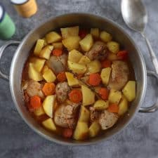 Easy chicken potato stew in a large saucepan