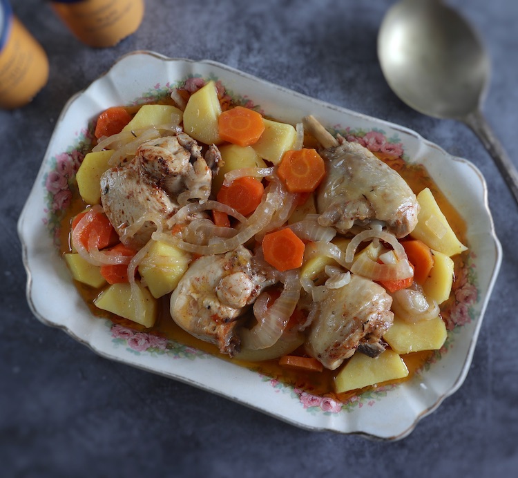 Easy chicken potato stew on a platter