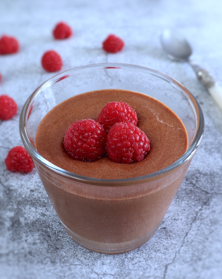 Chocolate mousse on a glass bowl