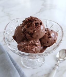 Easy Chocolate Ice Cream in a glass bowl