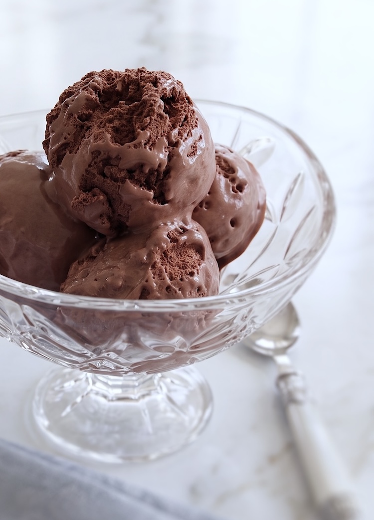 Easy Chocolate Ice Cream in a glass bowl