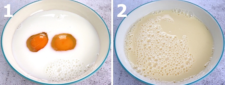 Egg and milk mixture in a shallow dish