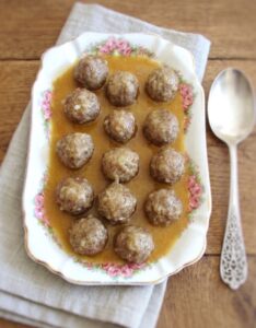 Portuguese meatballs in a serving platter