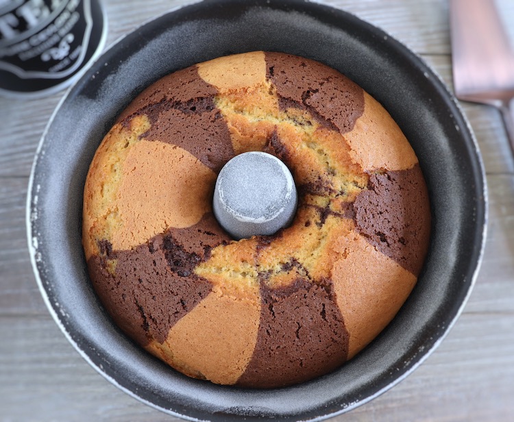 Marble cake on a bundt cake pan