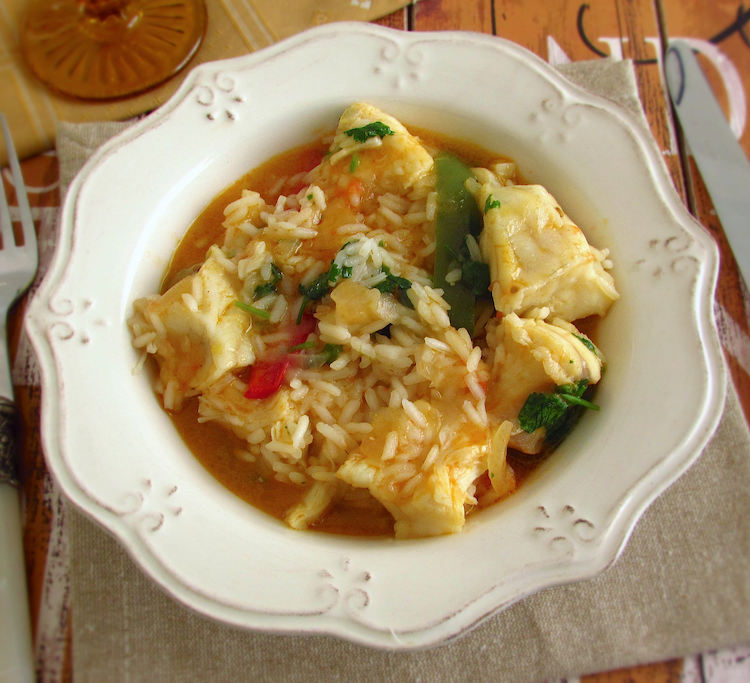 Monkfish rice on a dish bowl