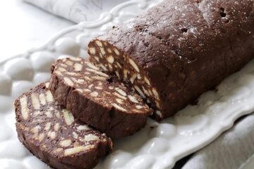 Portuguese Chocolate Salami in a serving dish