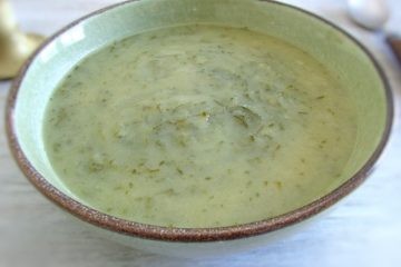 Portuguese green soup on a soup bowl
