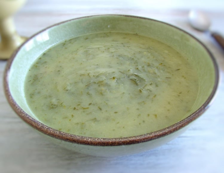 Portuguese green soup on a soup bowl