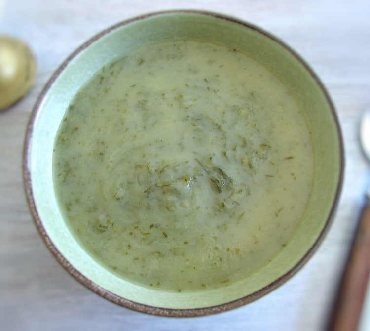 Portuguese green soup on a soup bowl