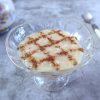 Portuguese rice pudding on a glass bowl