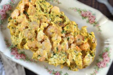 Shrimp omelette on a platter
