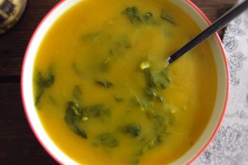 Watercress soup on a soup bowl