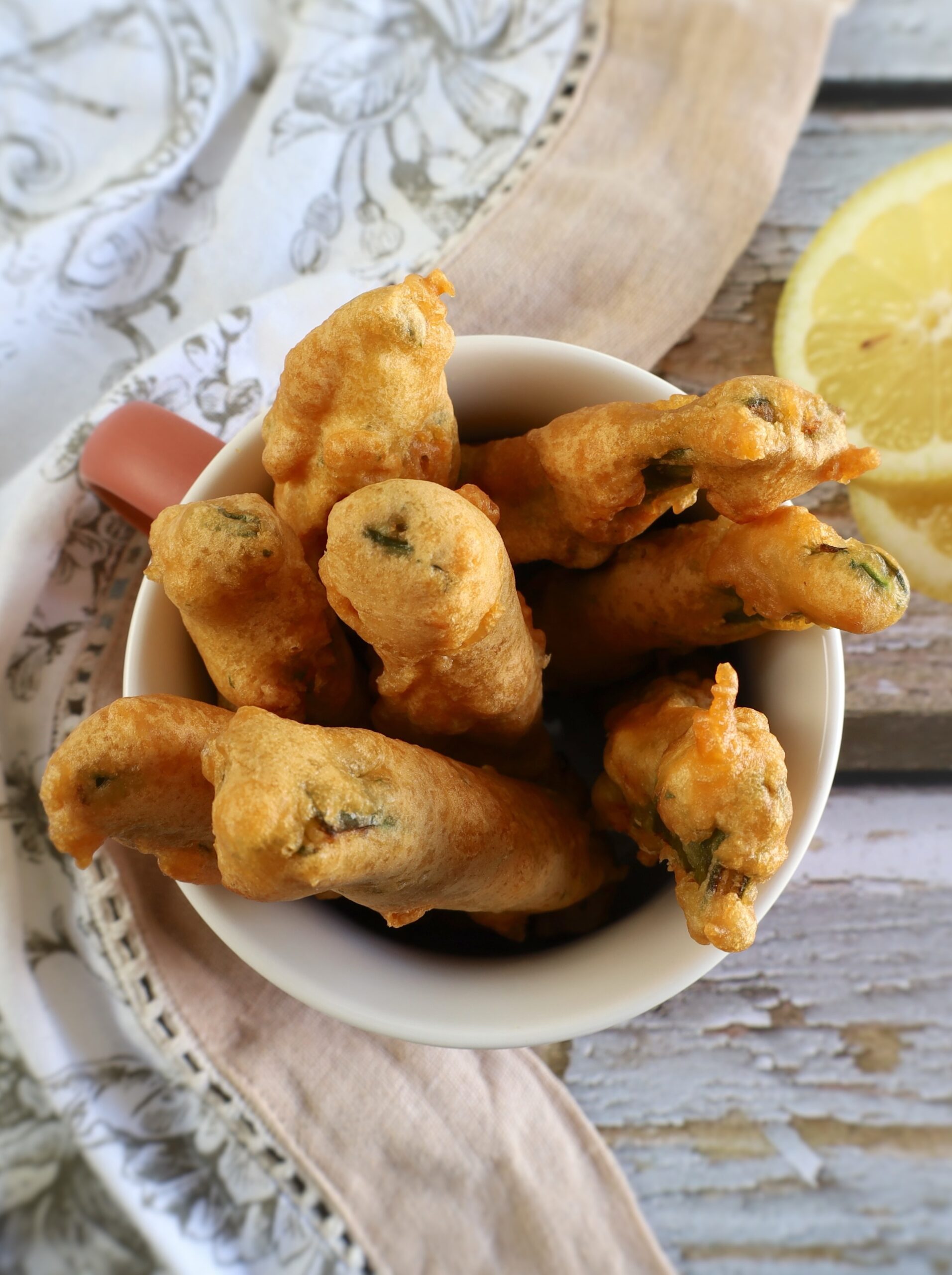 Peixinhos da Horta (Portuguese Fried Green Beans) in a mug