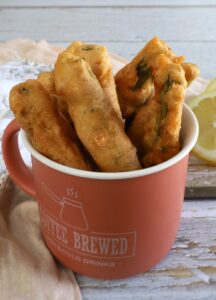 Peixinhos da Horta (Portuguese Fried Green Beans) in a mug