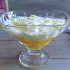 Pineapple gelatin sweet on a glass bowl