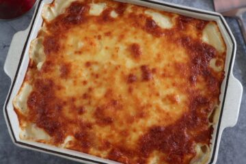Portuguese cod with cream (Bacalhau com natas) in a baking dish