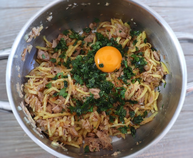 Tuna, Potatoes and Eggs in a large saucepan
