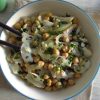 Chickpeas and cod salad on a dish bowl
