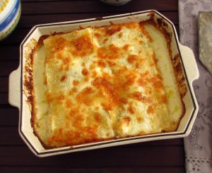 Cod lasagna on a baking dish