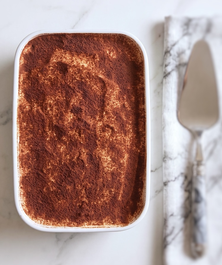 Easy Tiramisu with Ladyfingers on a baking dish