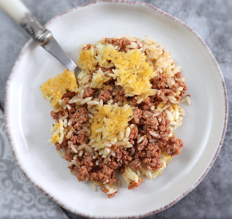 Ground beef and rice casserole on a plate