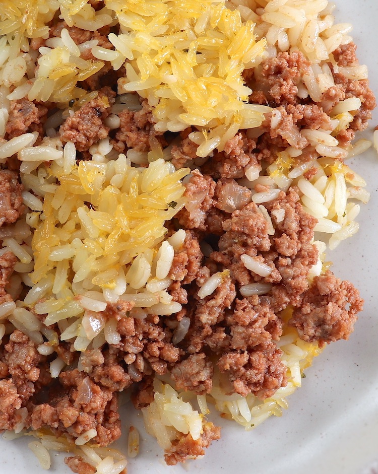 Ground beef and rice casserole on a plate