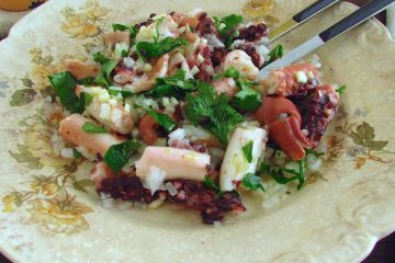 Octopus salad on a plate