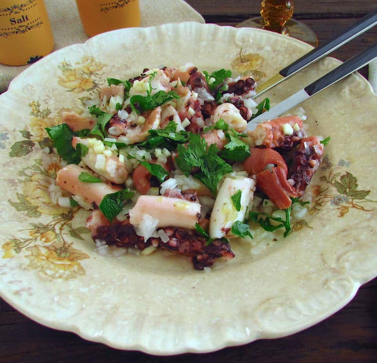 Octopus salad on a plate