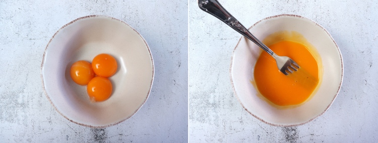 Egg yolks on a bowl