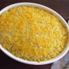 Rice with minced meat in the oven on a baking dish