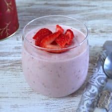 Strawberry mousse on a glass bowl