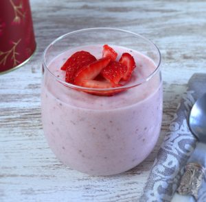 Strawberry mousse on a glass bowl