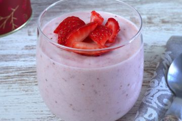 Strawberry mousse on a glass bowl