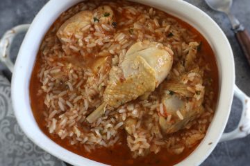 Easy Chicken and Rice Stew on a tureen