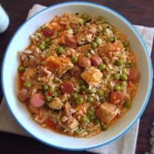 Easy mixed rice on a dish bowl