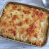 Baked macaroni with meat on a baking dish