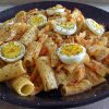 Cod with pasta and egg
