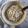 Creamy tuna pasta in a dish bowl
