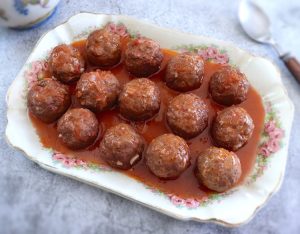 Meatballs in tomato sauce on a platter