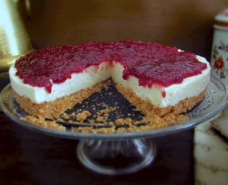 Raspberry cheesecake on a dish