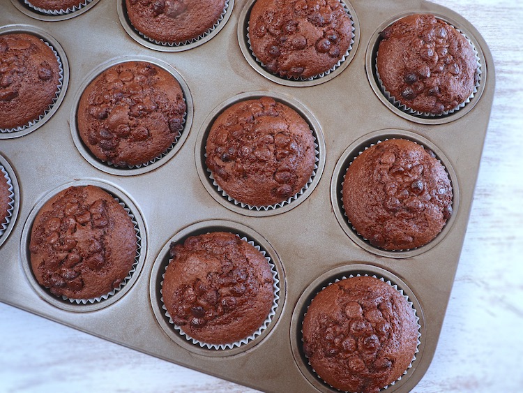 Chocolate muffins on muffin tins