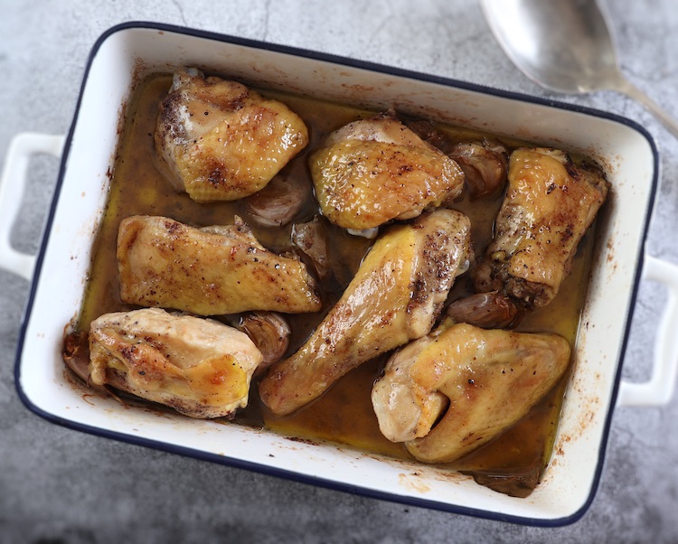 Easy baked chicken on a baking dish