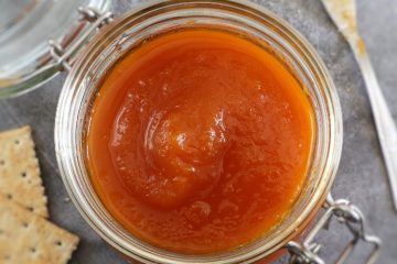 Homemade pumpkin jam on a glass jar