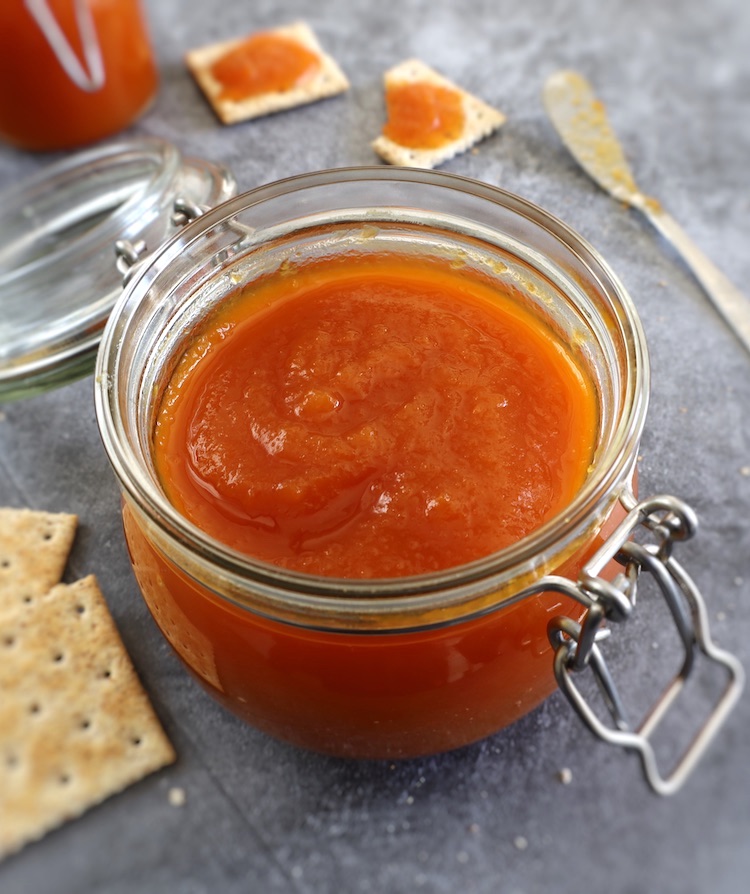 Homemade pumpkin jam on a glass jar