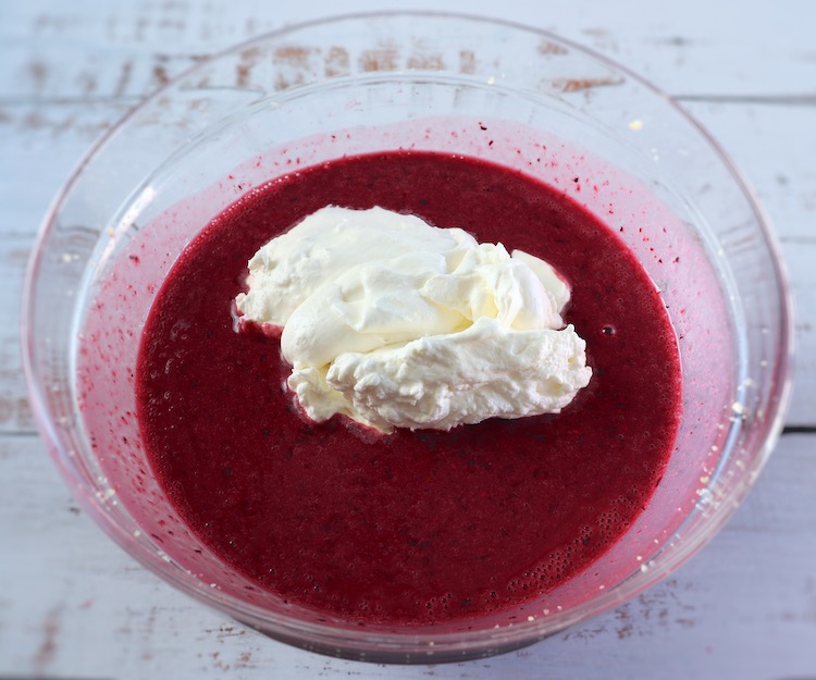Tripe berry cream on a large bowl