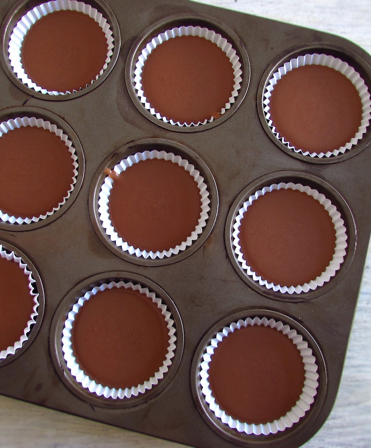Batter of creamy chocolate muffins on muffin tins