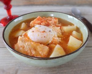 Cod soup on a dish bowl