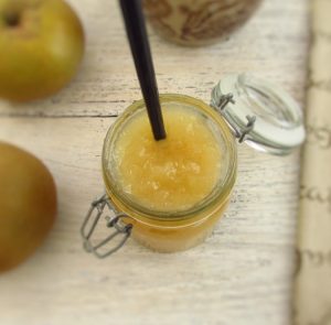 Pippin apple jam on a glass jar