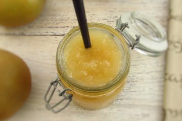 Pippin apple jam on a glass jar